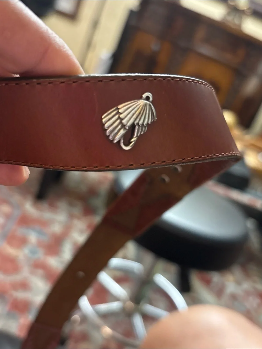 VINTAGE Brighton Brown Leather Belt with Silver Buckle WITH SILVER flying fish 🐟